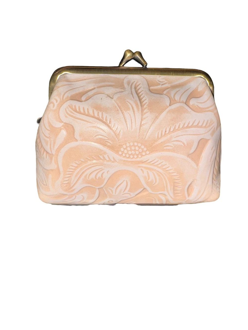 Patricia Nash Peach Floral Embossed Kiss-Lock Cosmetic Case